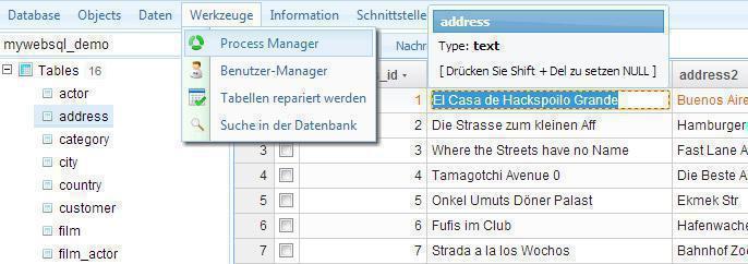 MywebSQL - MySQL DB Manager Ajax Interface Screenshot