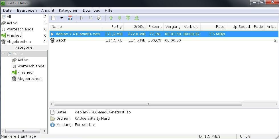 Bild uGet - Open-Source Download Manager Windowsansic