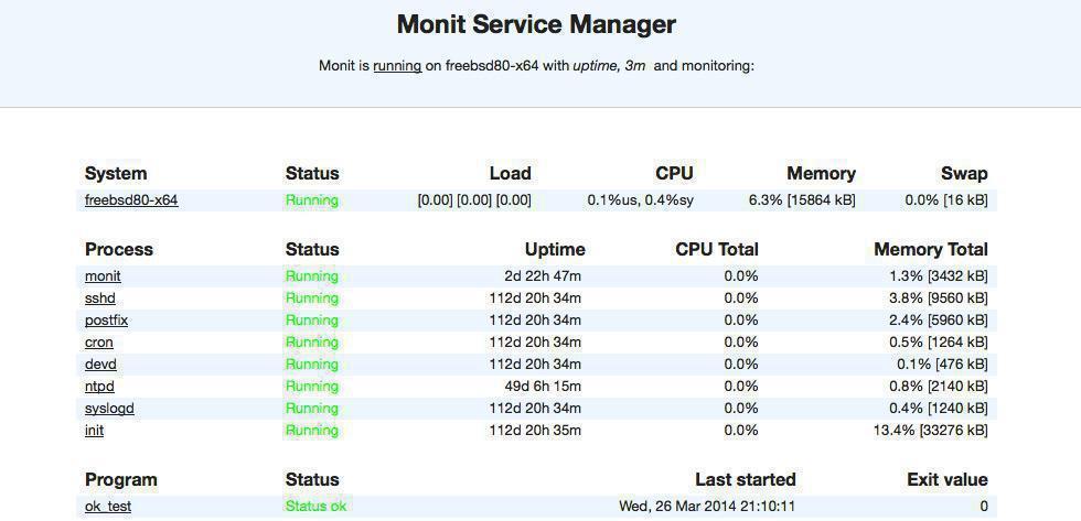 Bild Webinterface Monit - Unix Monitoring und Service Management Tool