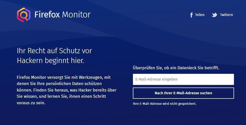 Firefox Monitor – Emailadresse auf Leaks abchecken