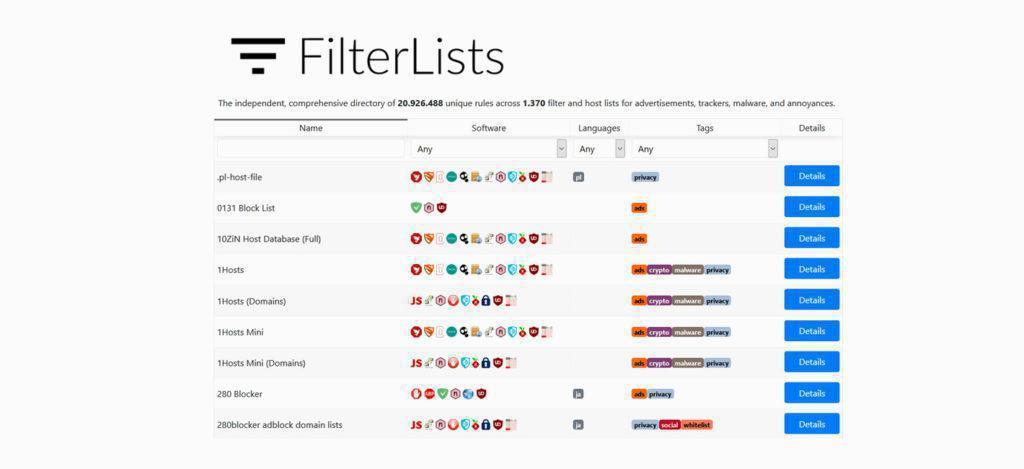 Bild- Filterlists - Adblocker-, Werbeanzeigen-, Ad-, Tracker-, Malware-, Privacy Filterlisten