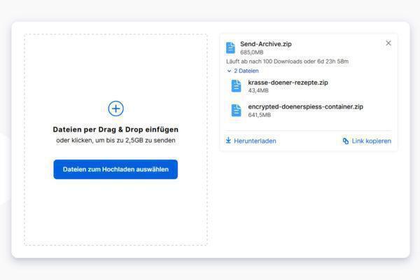 Bild - Firefox Send - Online Filesharing - Dashboard