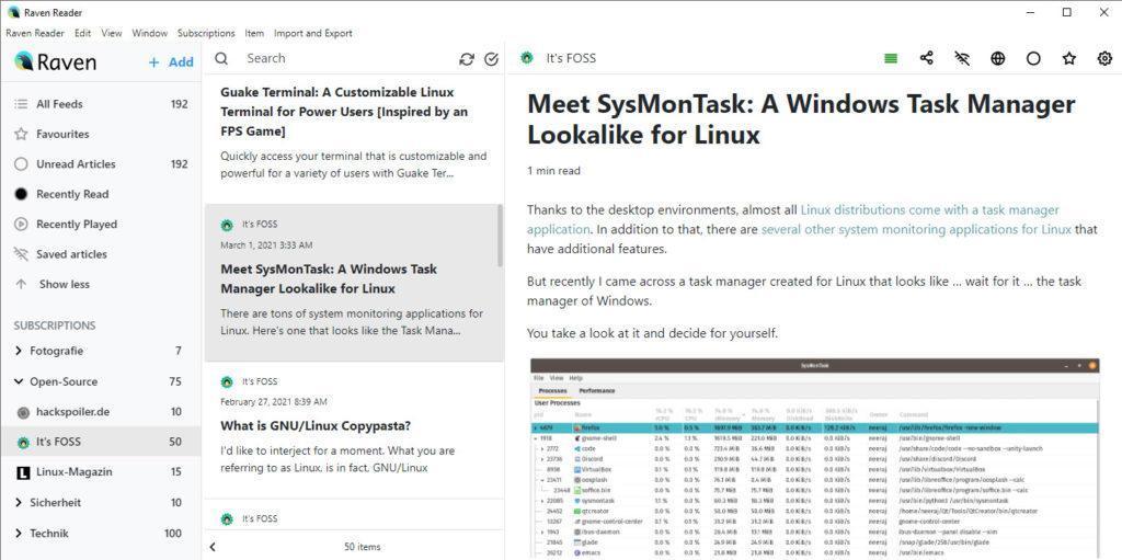 Bild - Raven Reader - Open-Source Offline RSS Reader