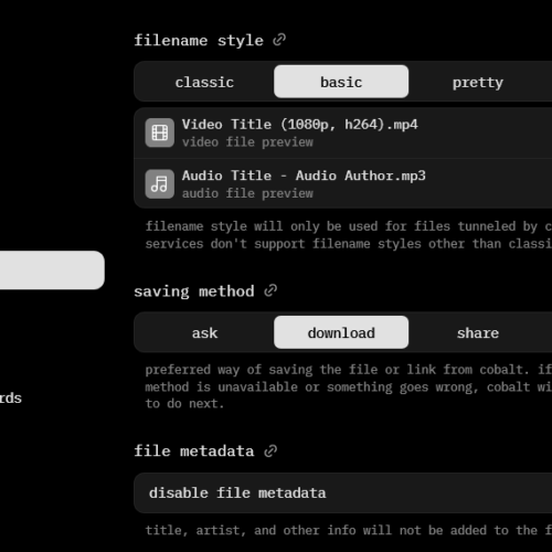 Bild - Cobalt - Datenschutzfreundlicher Open-Source Online-Media-Downloader - Settings Download