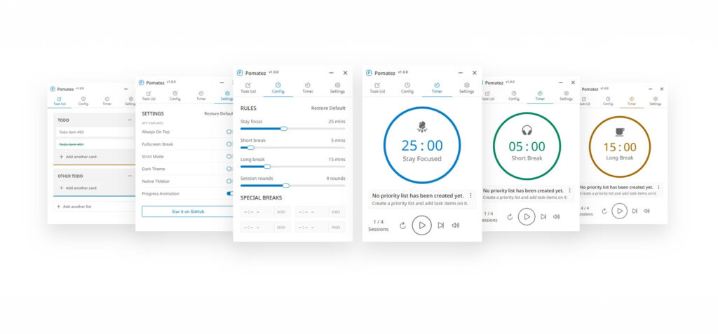 Screenshot Pomatez - Open-Source Pomodoro-Zeitmanagement App