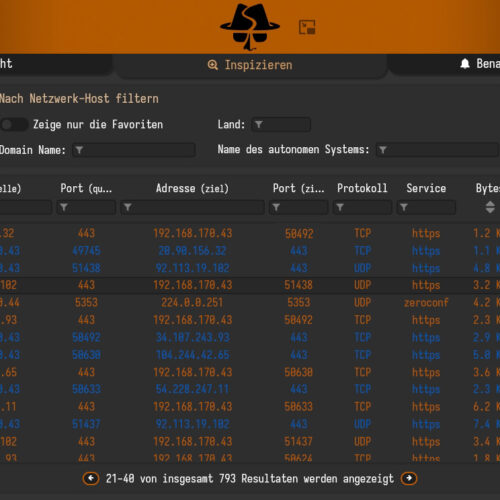 Screenshot - Sniffnet - Open-Source Netzwerkanalyse und Security Tool - IPs filtern und inspizieren