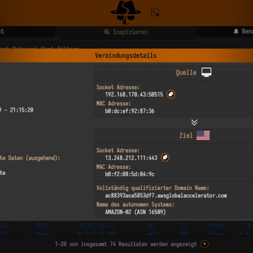 Screenshot - Sniffnet - Open-Source Netzwerkanalyse und Security Tool - Inspect Connection